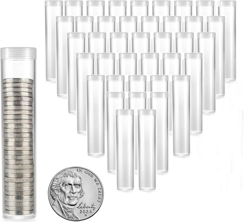 MUDOR 40 Pack Coin Storage Tube for Nickel, Plastic Coin Holders Tube with Screw-On Caps, Coin Collection Supplies,Long-Term Coin Storage (Nickel) - Image 1
